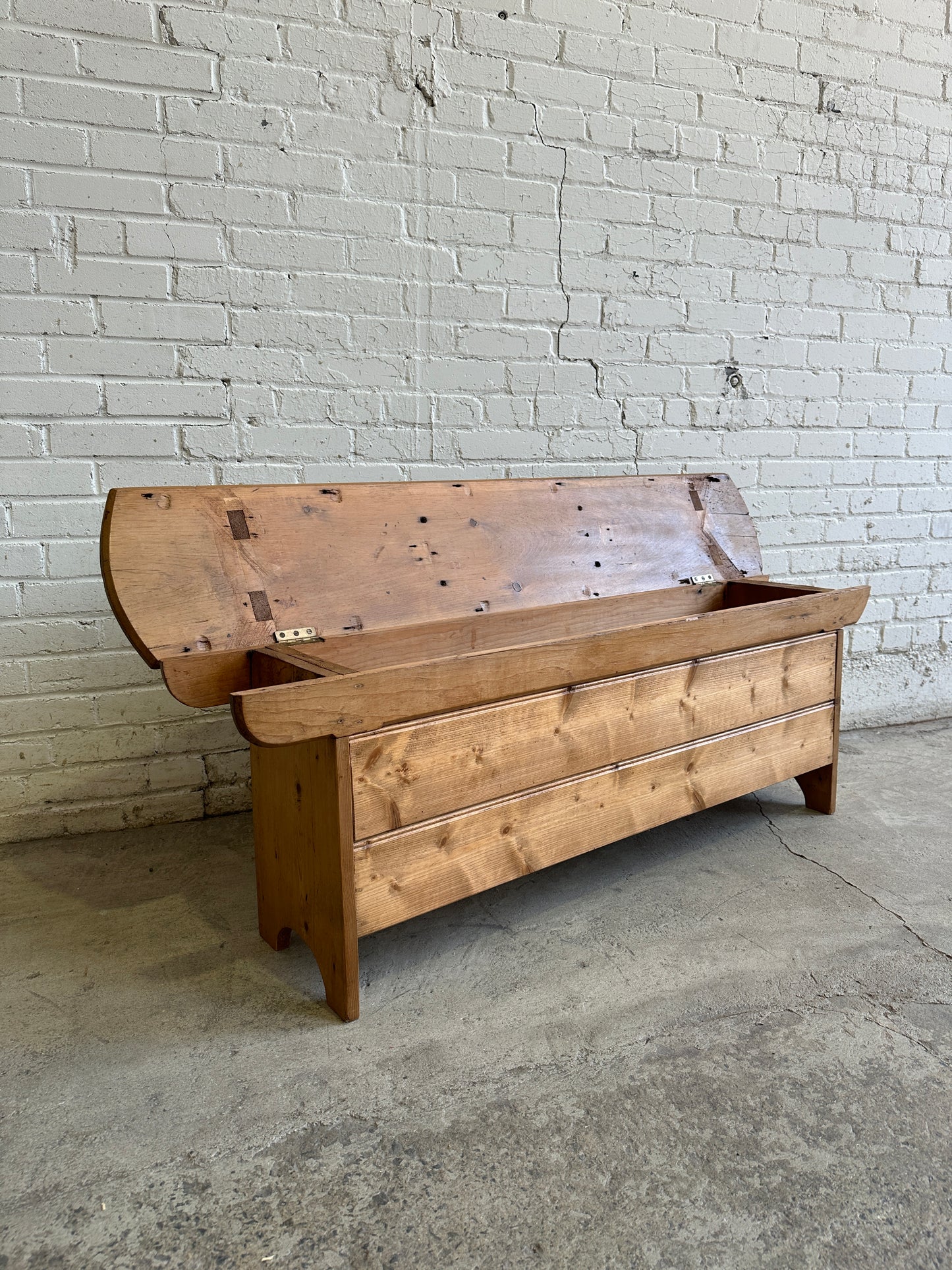 Antique Pine English Bench with Storage, c. 1890