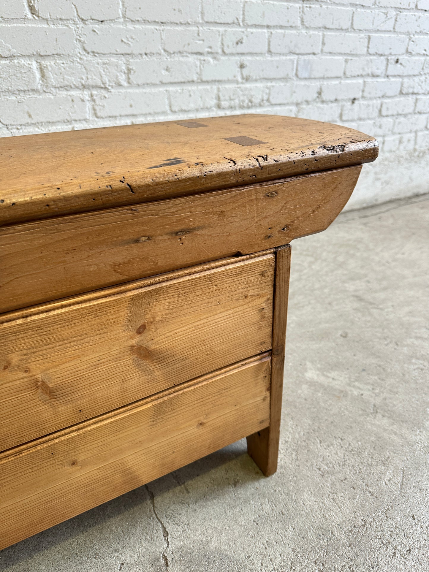 Antique Pine English Bench with Storage, c. 1890