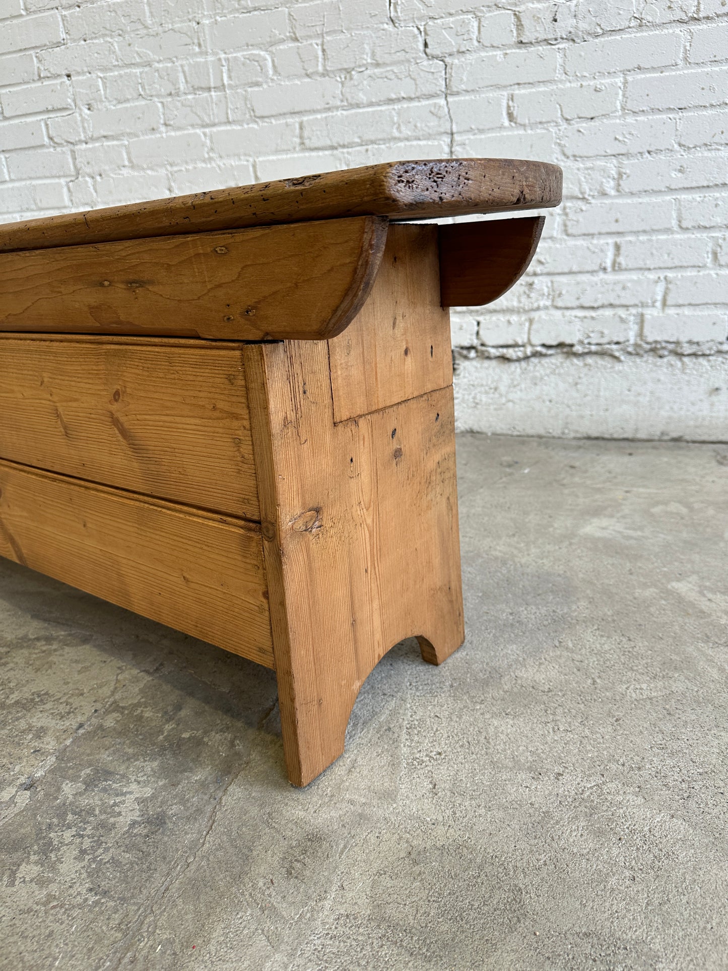 Antique Pine English Bench with Storage, c. 1890