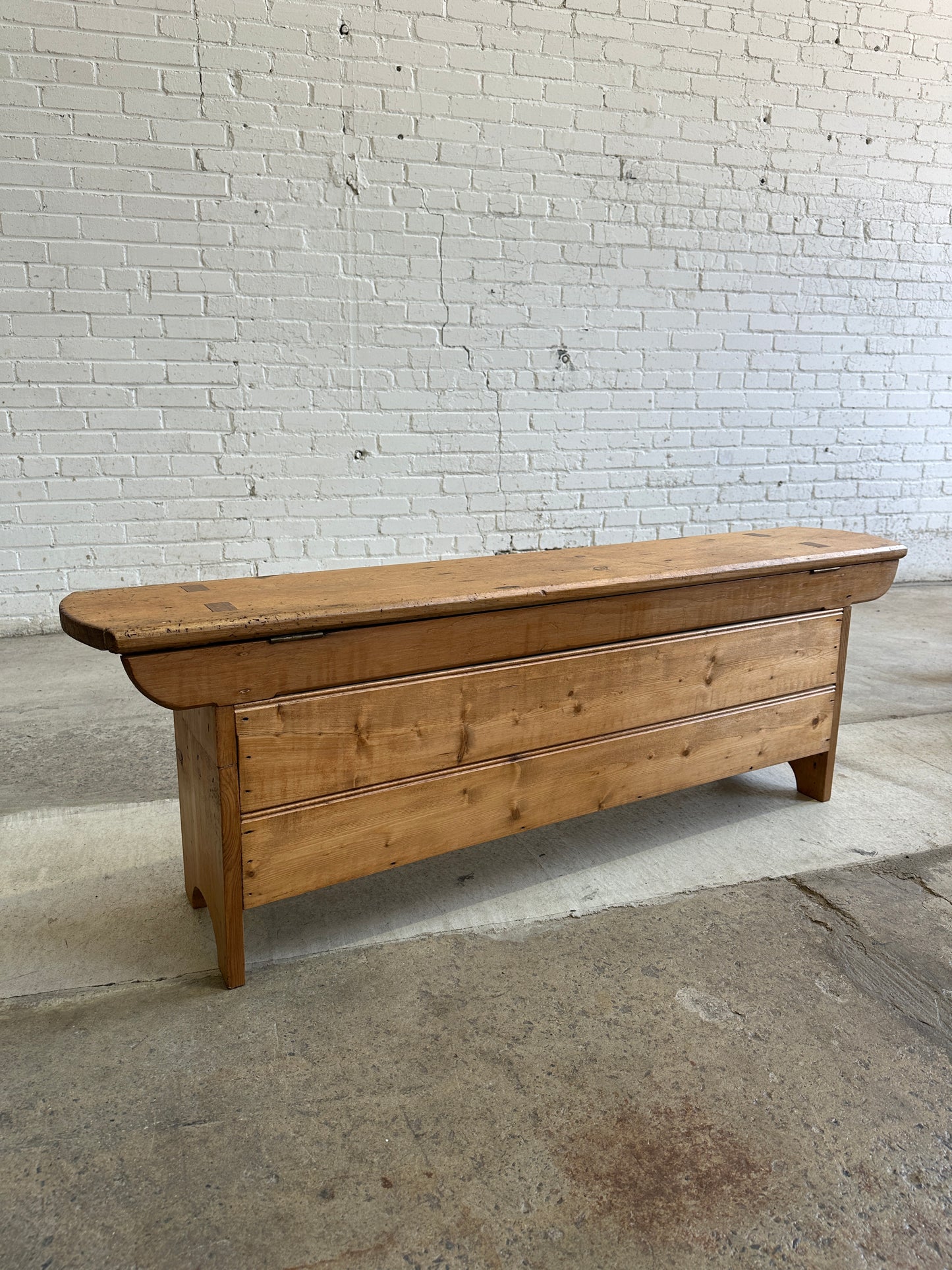 Antique Pine English Bench with Storage, c. 1890