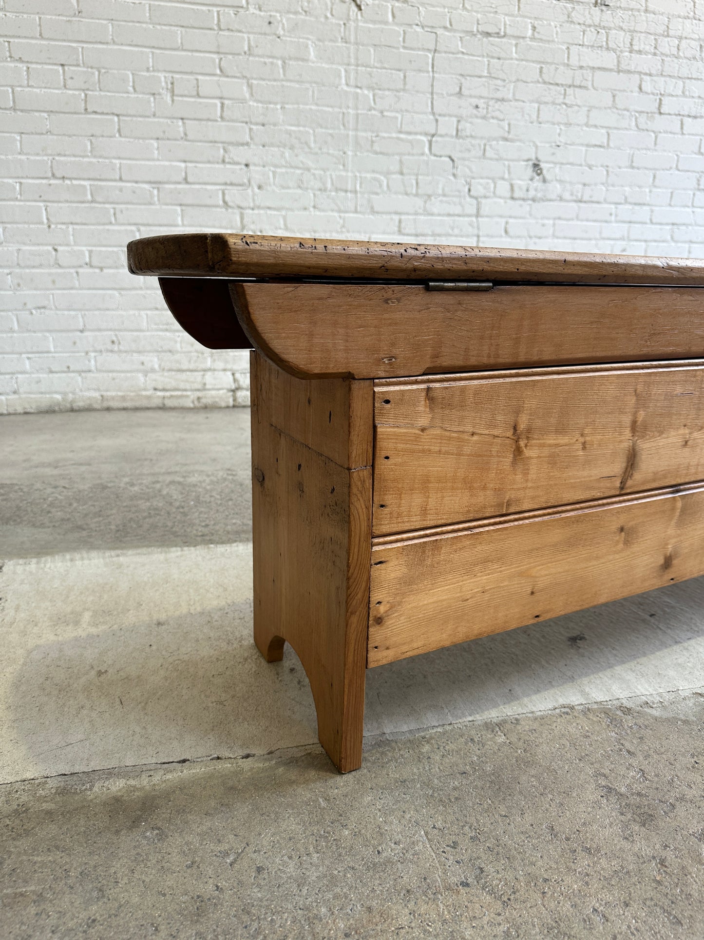 Antique Pine English Bench with Storage, c. 1890