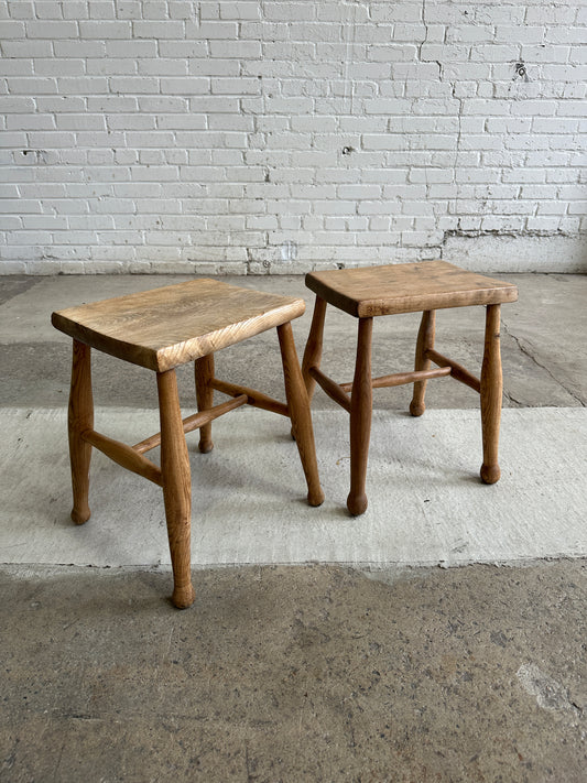 A Pair of Antique Elm English Stools c. 1880