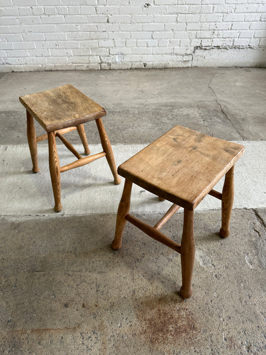 A Pair of Antique Elm English Stools c. 1880