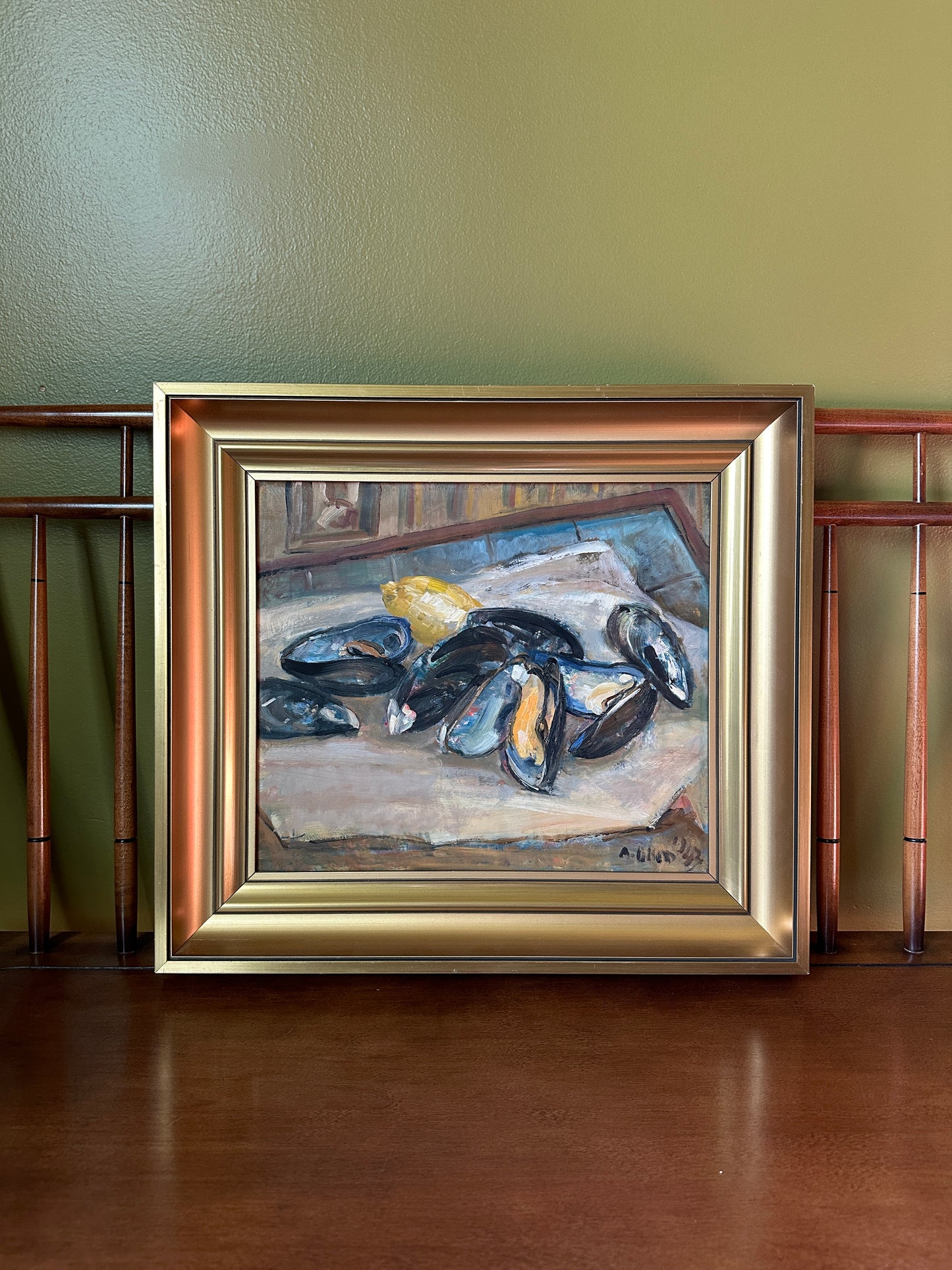 Still Life with Mussels: Vintage Swedish Oil on Canvas