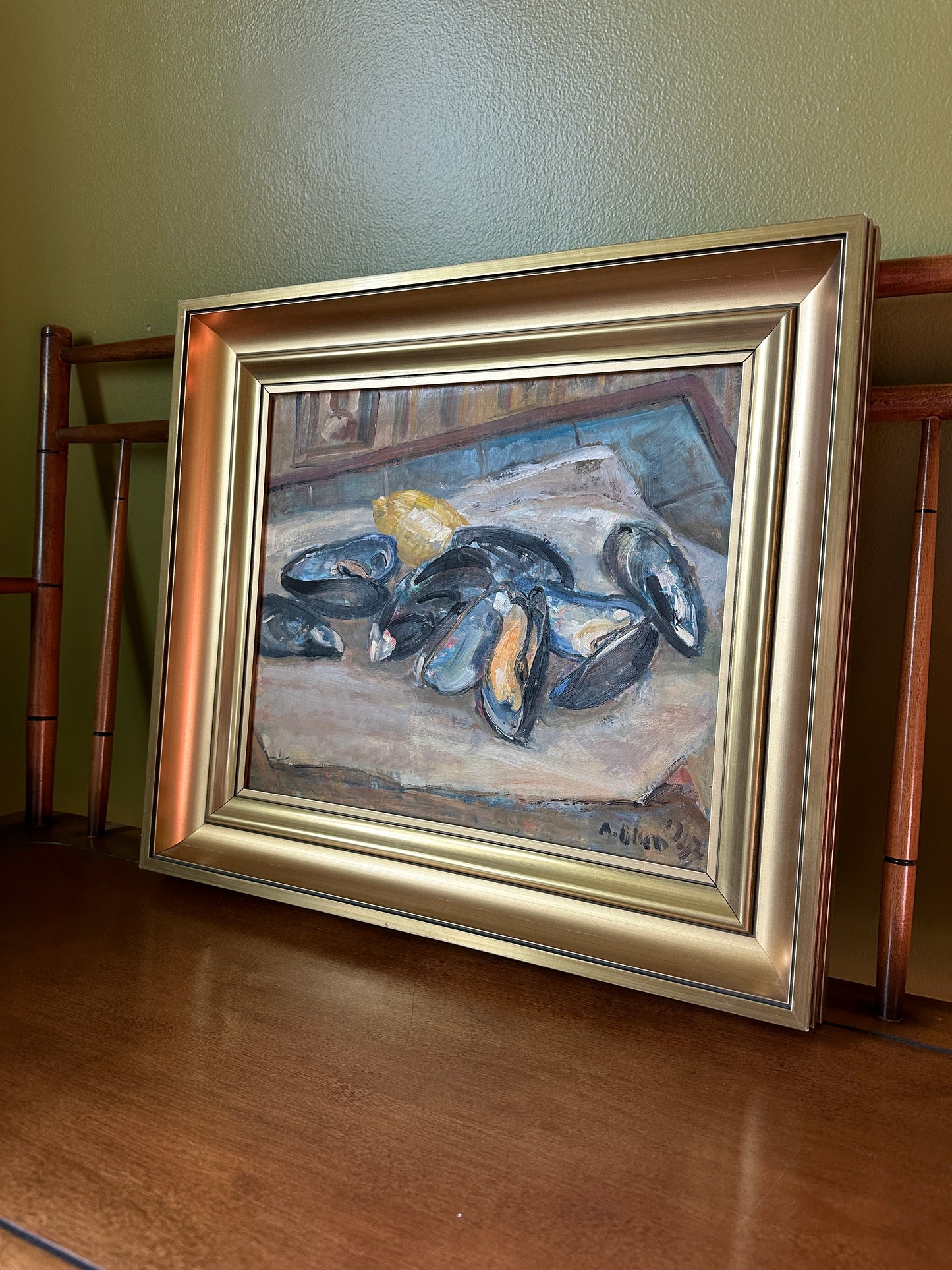 Still Life with Mussels: Vintage Swedish Oil on Canvas