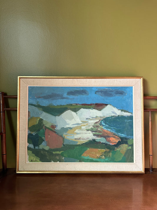 Seascape with Dunes: Vintage Swedish Oil on Canvas