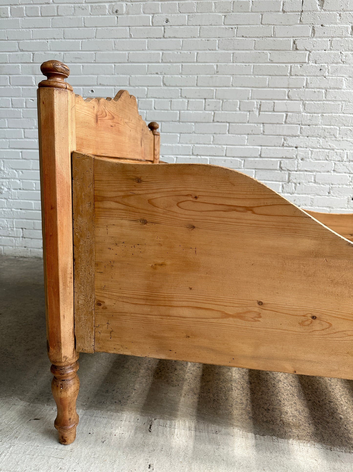 Antique Pine Sleigh Bed with Scalloping c. 1880