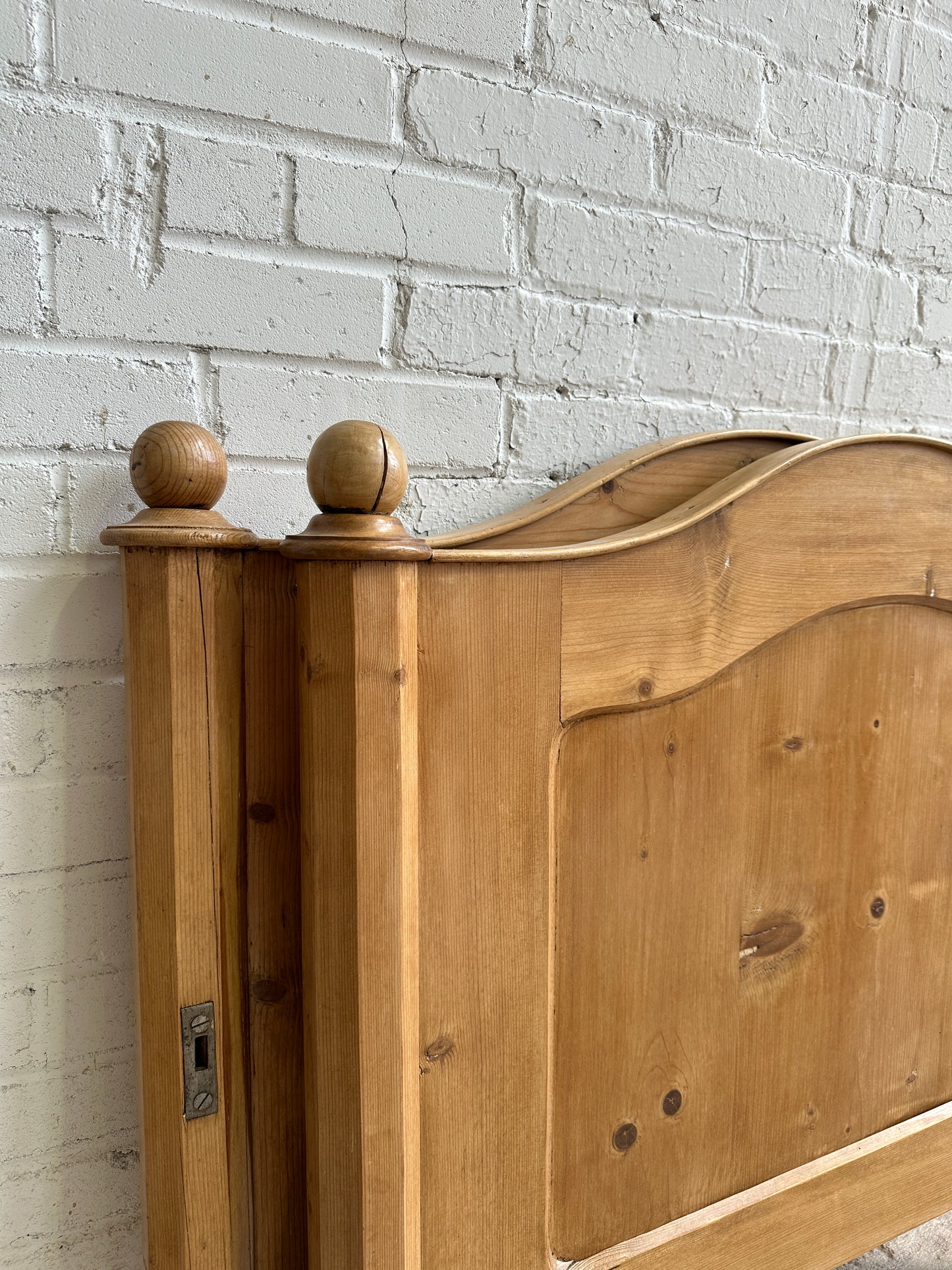 Antique Pine Sleigh Bed with Shaped Panels, c. 1900