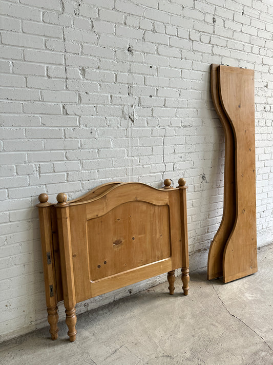 Antique Pine Sleigh Bed with Shaped Panels, c. 1900