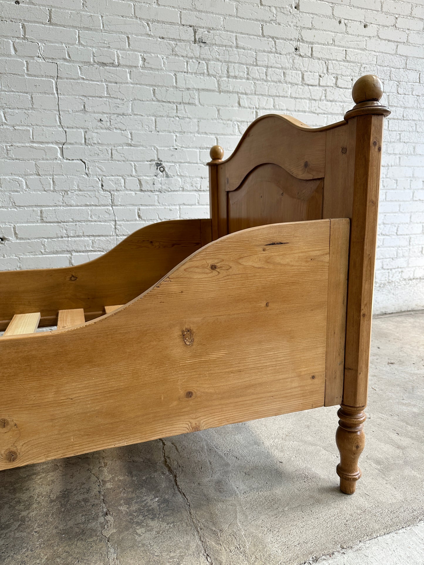 Antique Pine Sleigh Bed with Shaped Panels, c. 1900