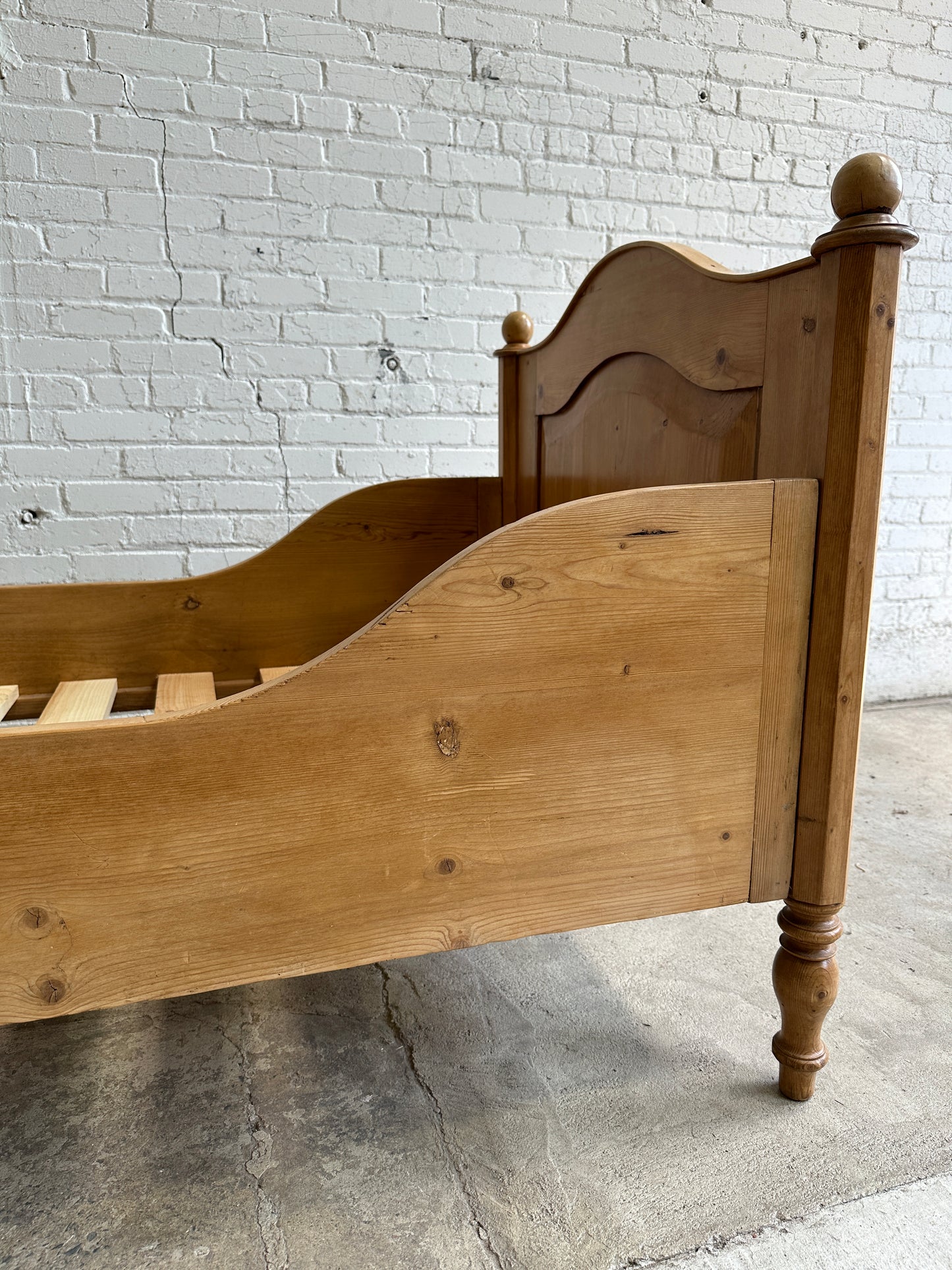 Antique Pine Sleigh Bed with Shaped Panels, c. 1900