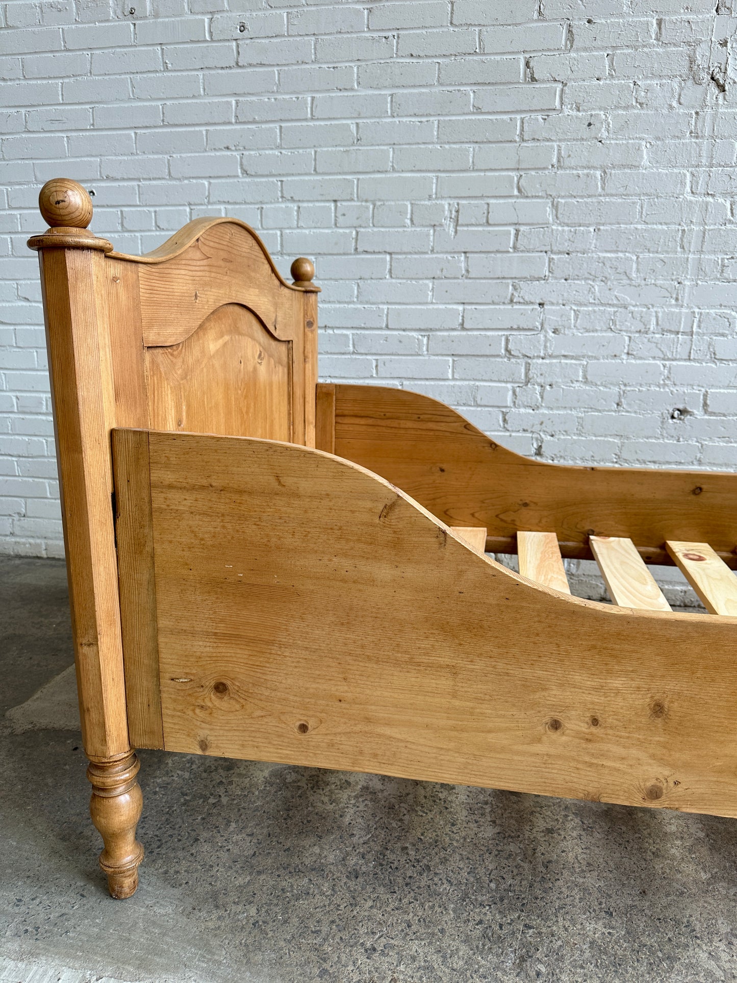 Antique Pine Sleigh Bed with Shaped Panels, c. 1900