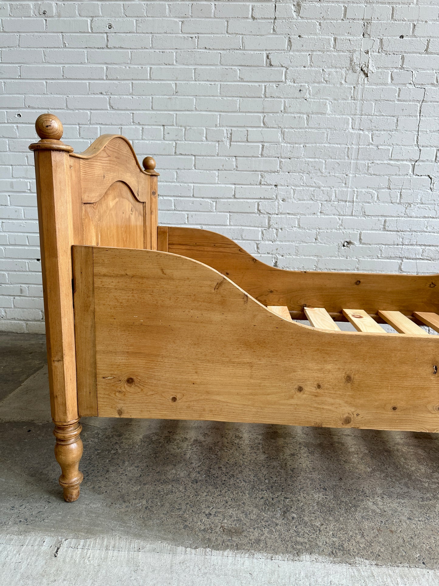 Antique Pine Sleigh Bed with Shaped Panels, c. 1900