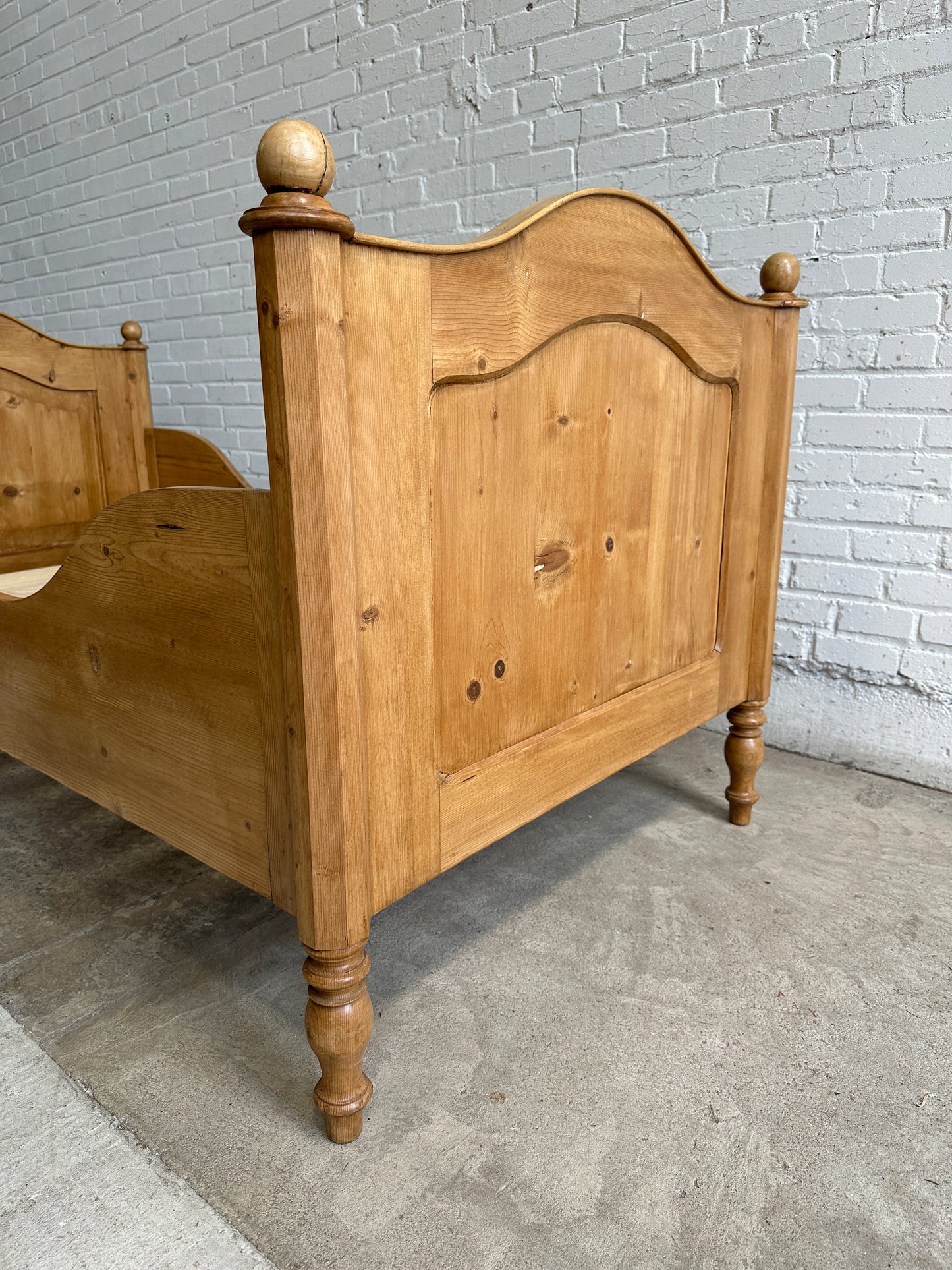 Antique Pine Sleigh Bed with Shaped Panels, c. 1900