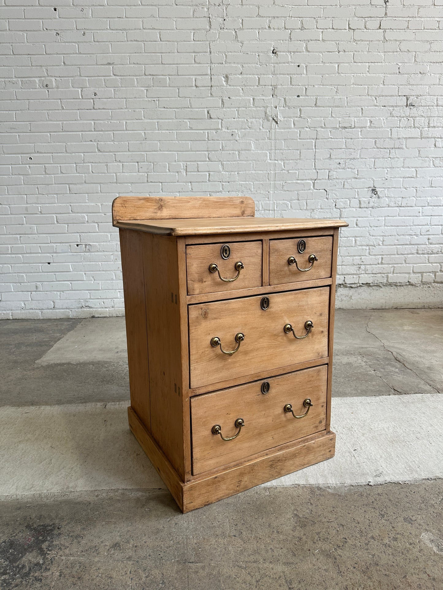 Antique Pine Chest of Drawers or Night Stand with Brass Handles c. 1900