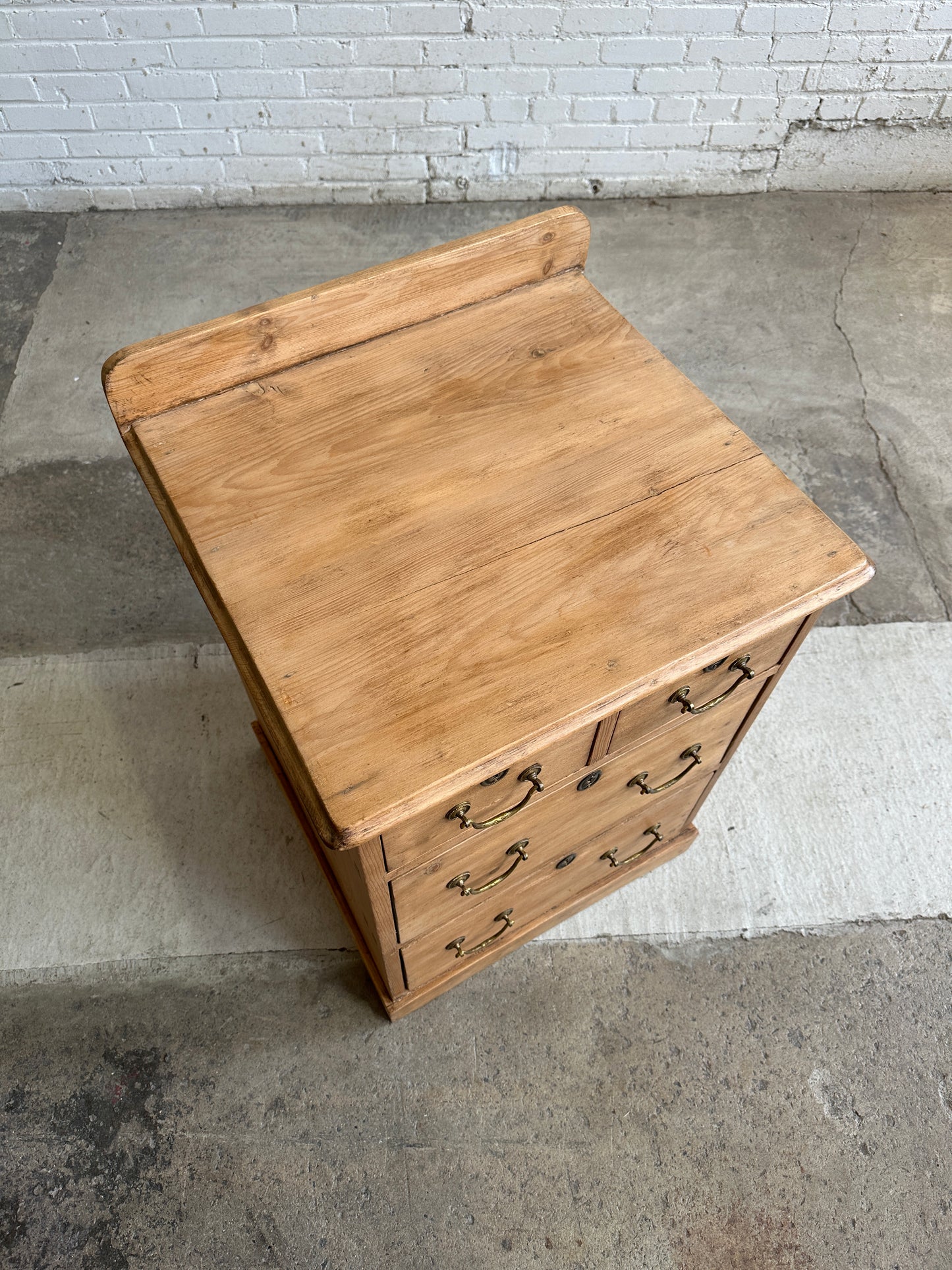 Antique Pine Chest of Drawers or Night Stand with Brass Handles c. 1900