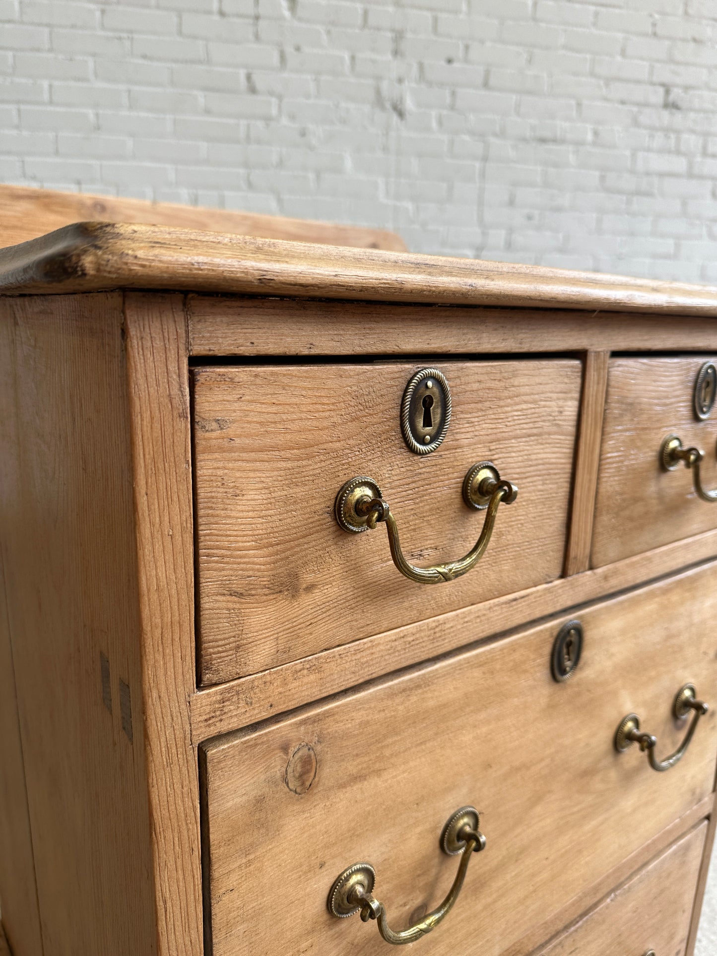 Antique Pine Chest of Drawers or Night Stand with Brass Handles c. 1900