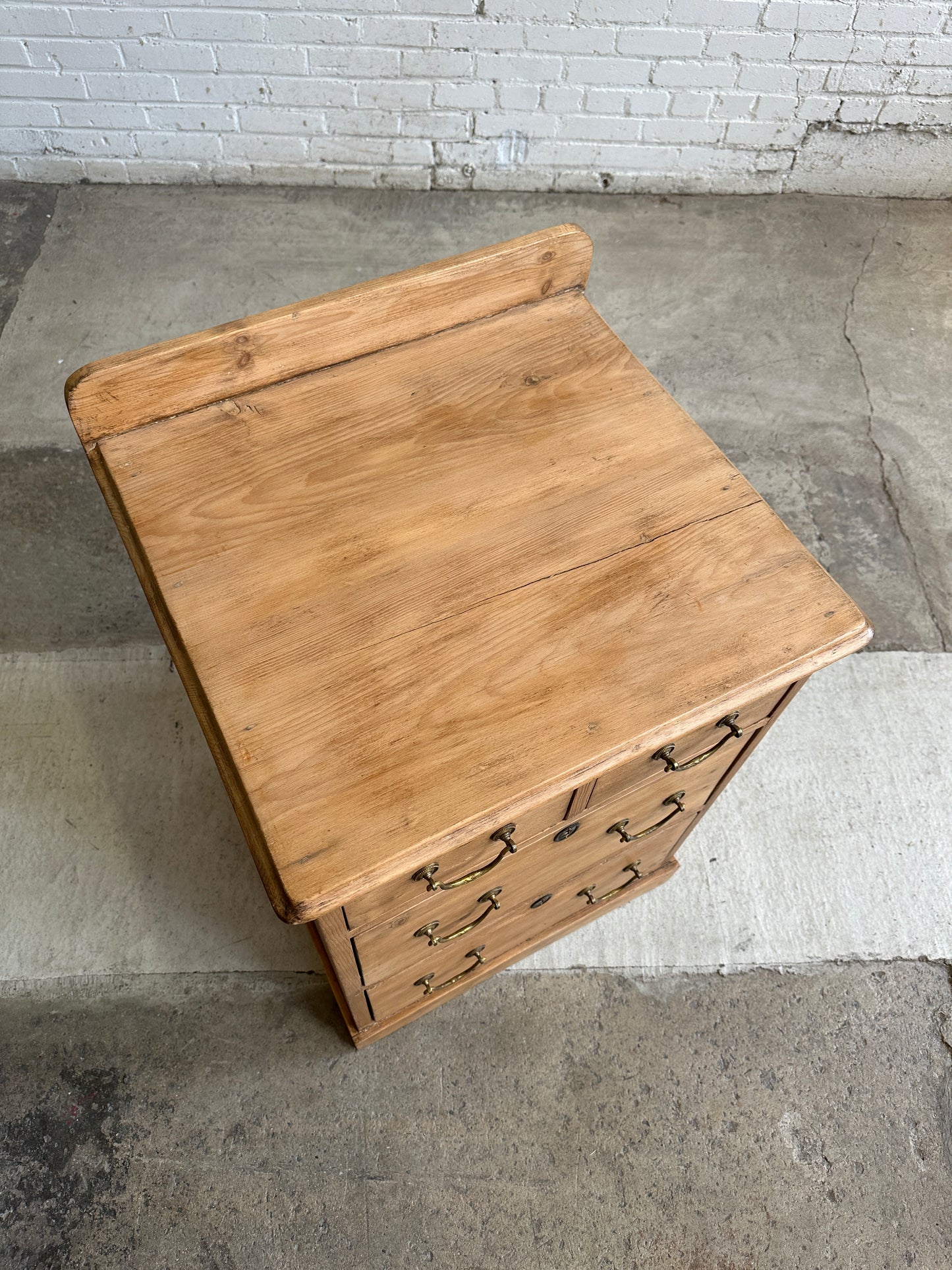 Antique Pine Chest of Drawers or Night Stand with Brass Handles c. 1900