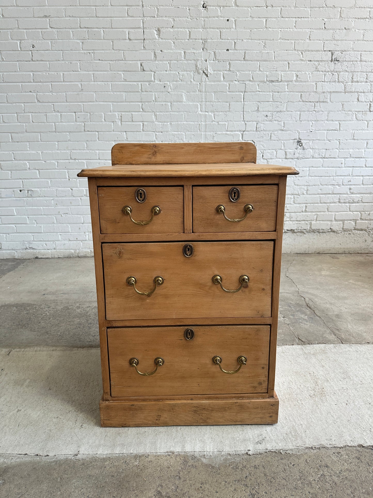 Antique Pine Chest of Drawers or Night Stand with Brass Handles c. 1900