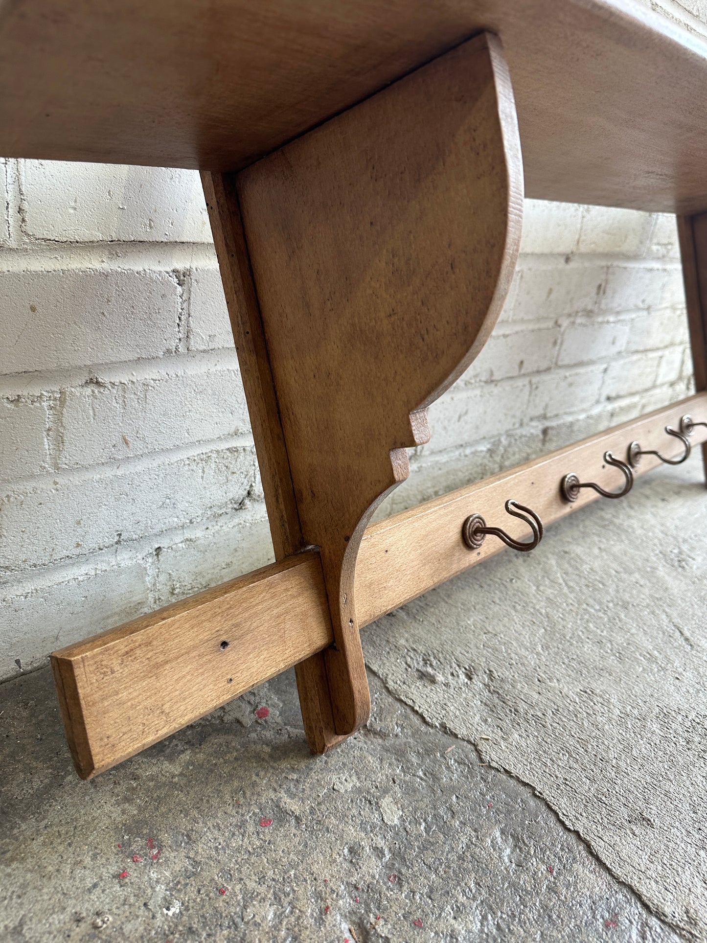 Antique Oak French Shelf with Hooks c. 1900