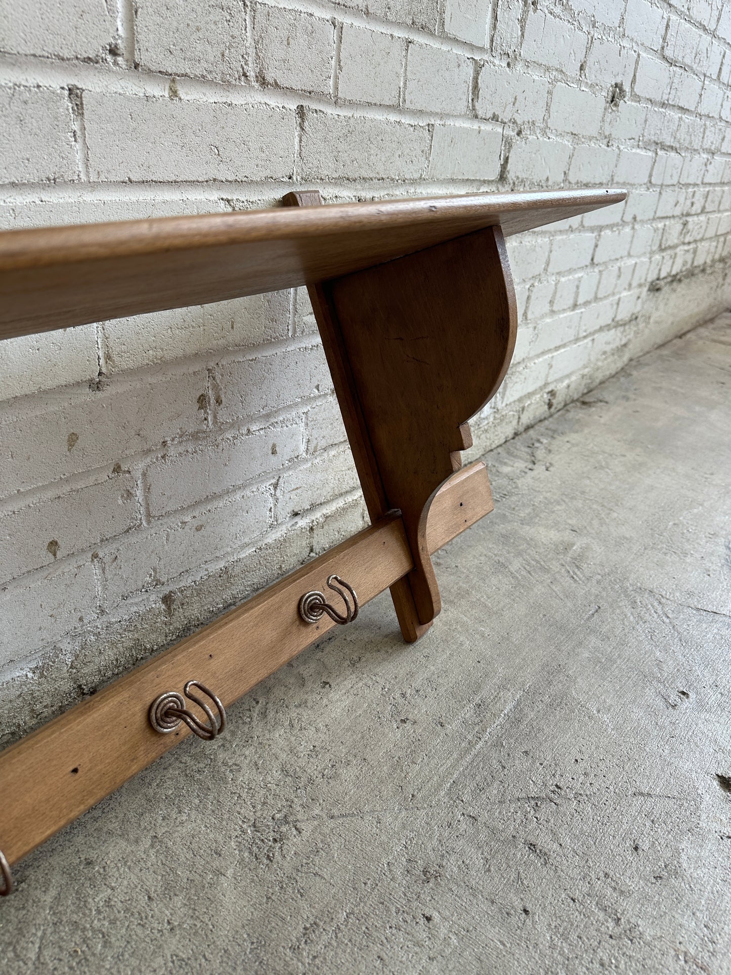 Antique Oak French Shelf with Hooks c. 1900