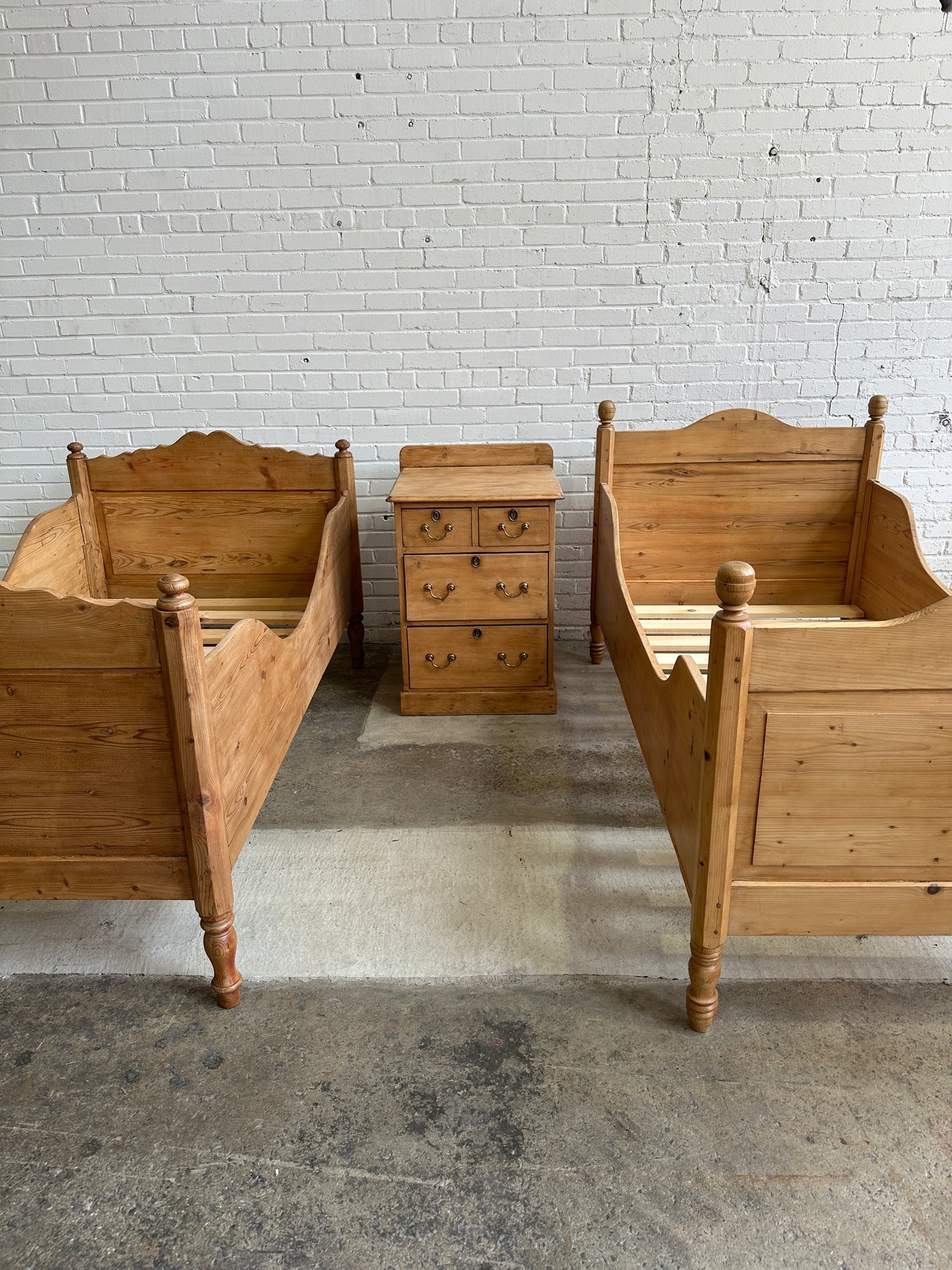 Antique Pine Chest of Drawers or Night Stand with Brass Handles c. 1900