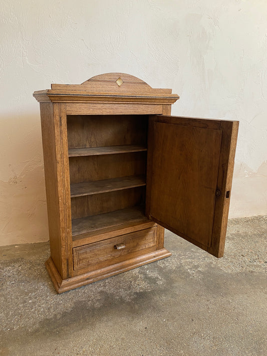 Antique Oak English Wall Cupboard with Mirror c. 1900