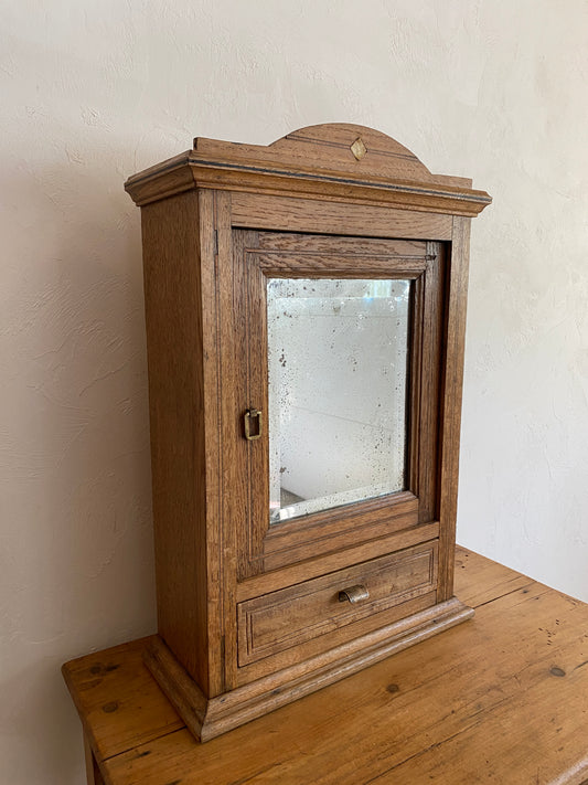 Antique Oak English Wall Cupboard with Mirror c. 1900