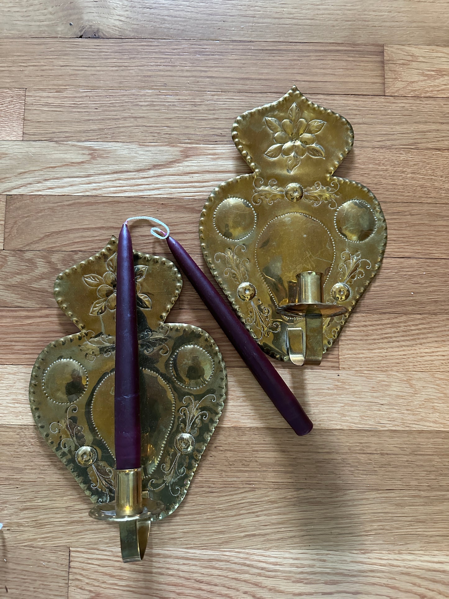 A Pair of Vintage Swedish Brass Wall Sconces