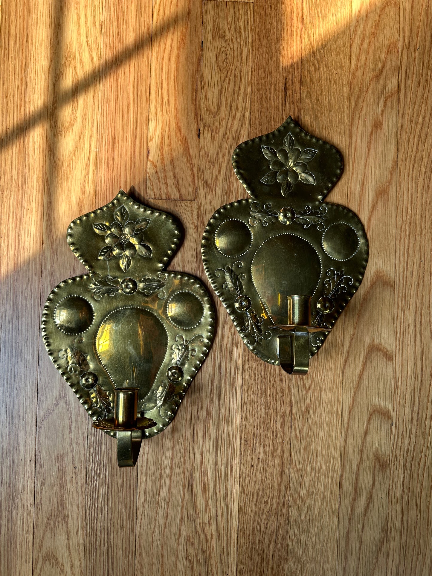 A Pair of Vintage Swedish Brass Wall Sconces