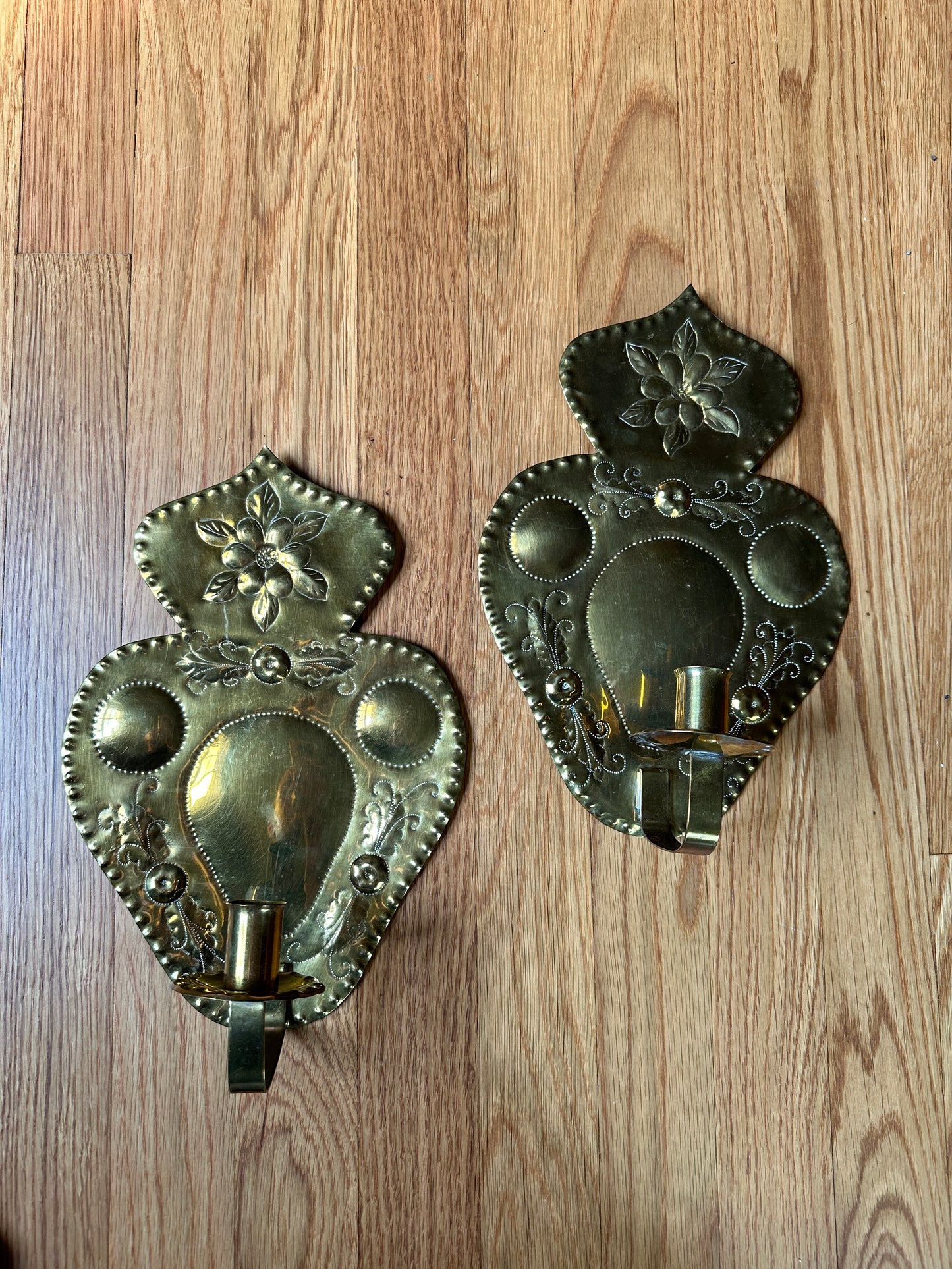 A Pair of Vintage Swedish Brass Wall Sconces