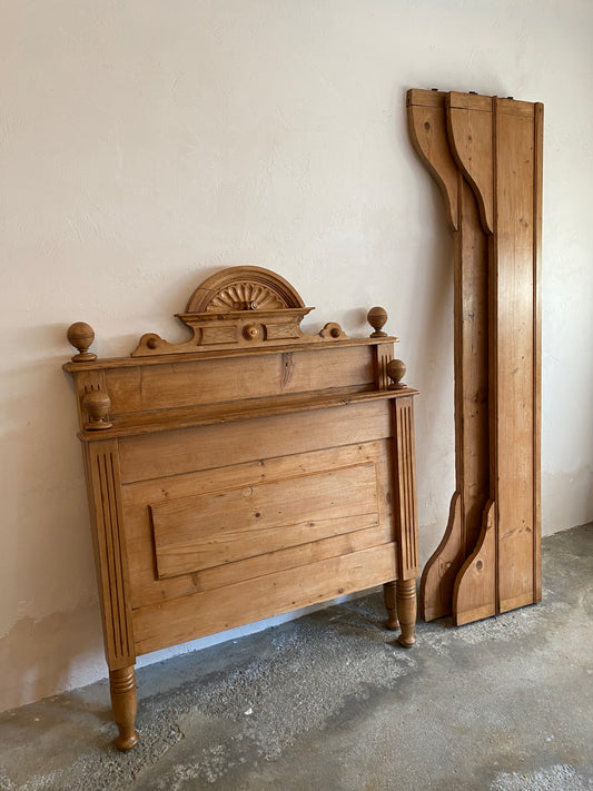 Antique Pine Sleigh Bed with Sunburst Pediment c. 1890