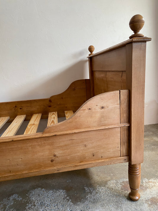 Antique Pine Sleigh Bed with Sunburst Pediment c. 1890