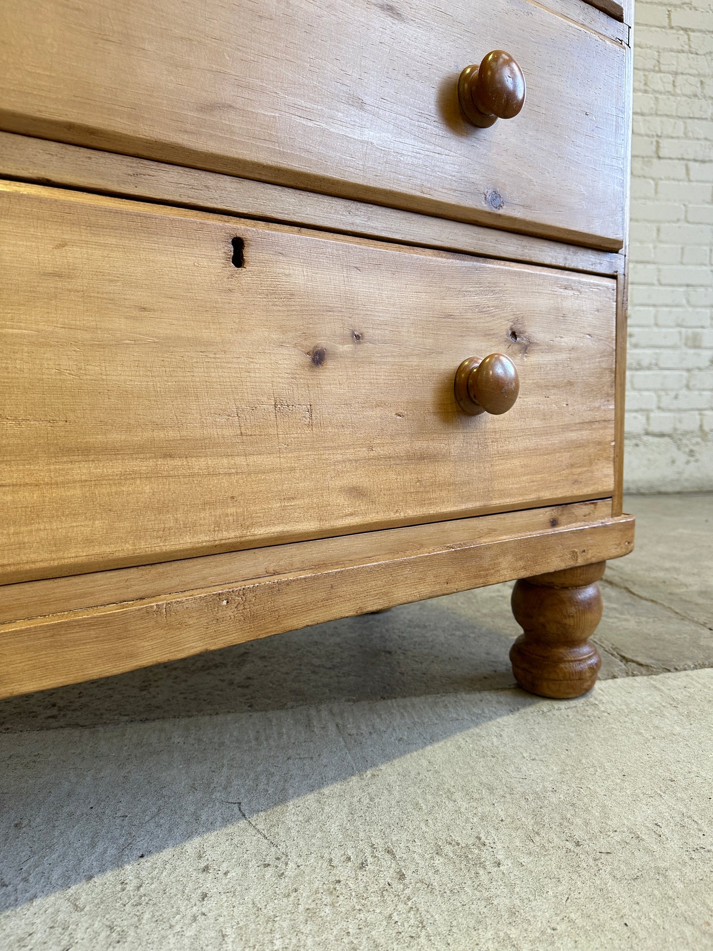 Antique Pine English Chest of Drawers with Fruitwood Knobs c. 1880