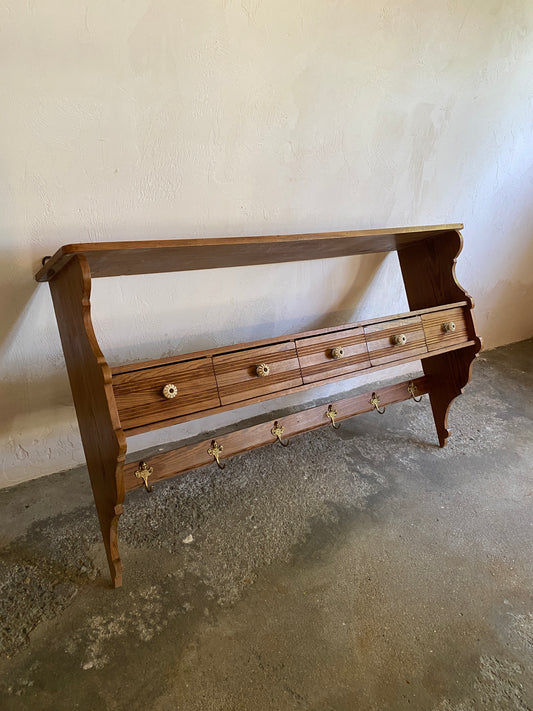 Antique French Pine Wall Shelf with Drawers c. 1900