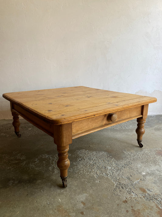 Antique Pine Coffee Table on Castors