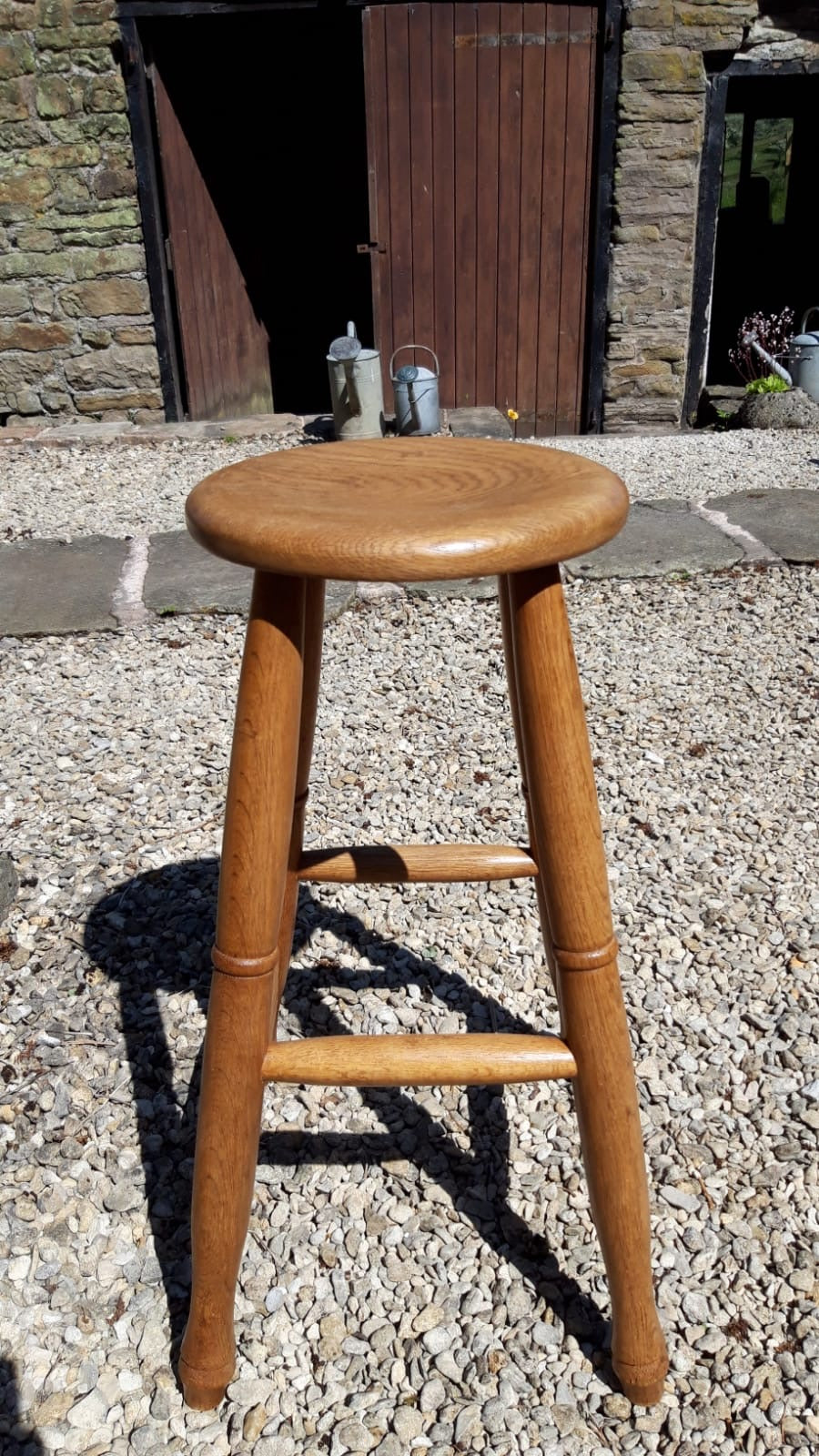 Antique Oak Tall English Stool c. 1910