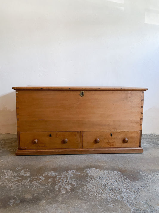 Large Antique Pine English Mule Chest with Two Drawers c. 1820