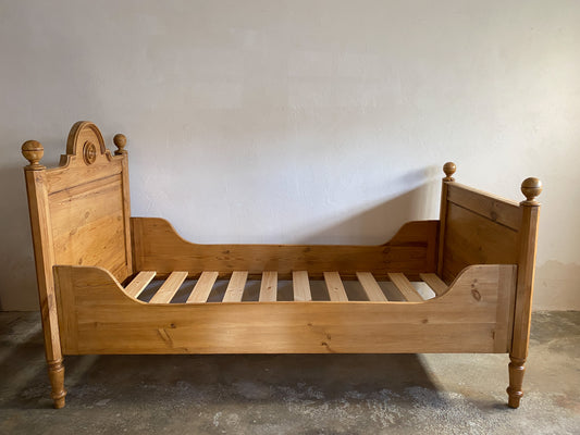 Antique Pine European Sleigh Bed c. 1890