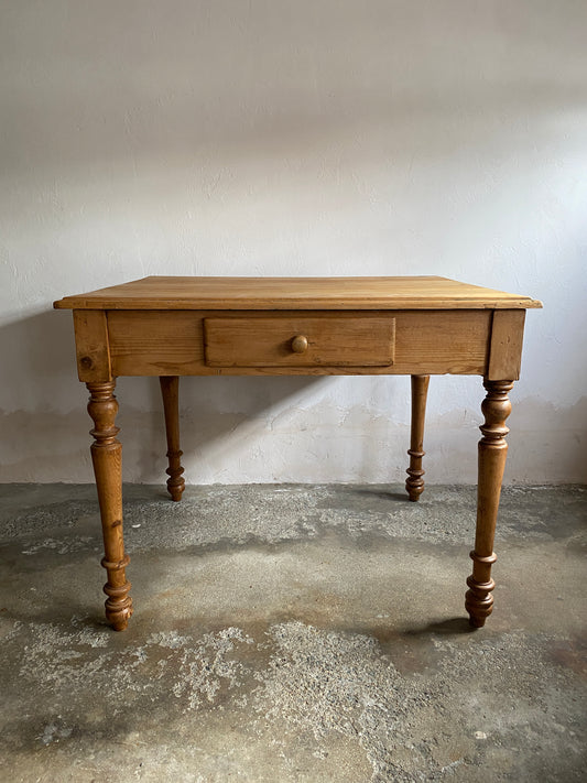 Antique French Pine Dining Table with Drawer c. 1890