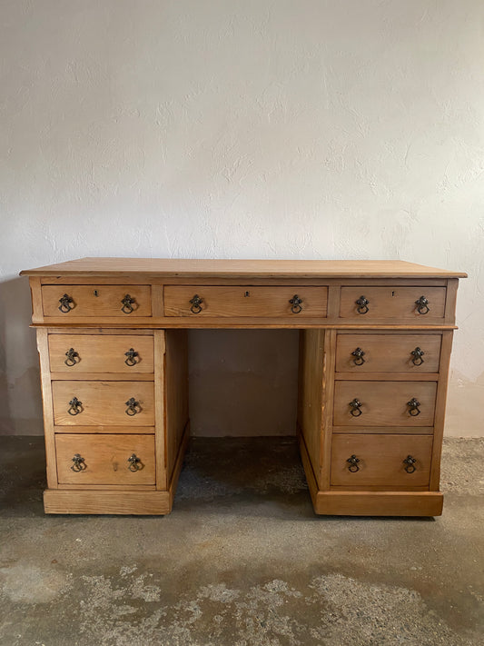 Antique English Pedestal Desk with Brass Pulls