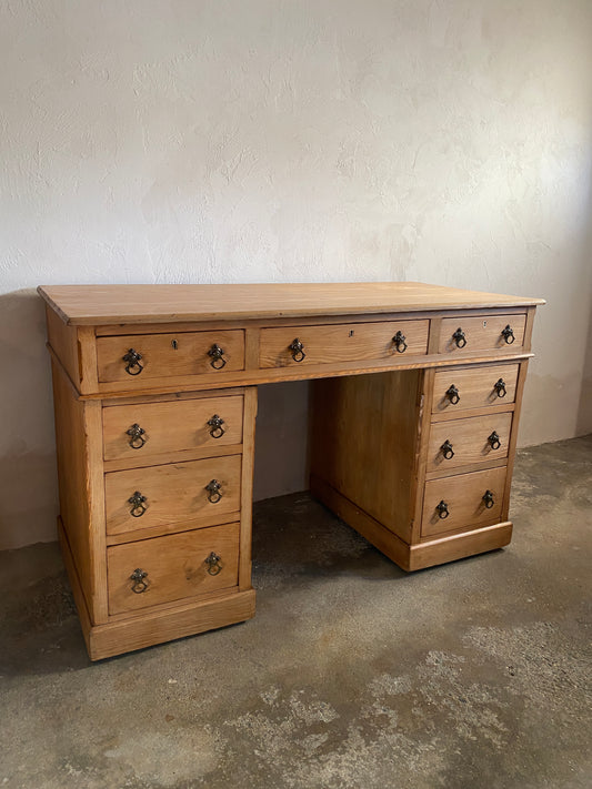 Antique English Pedestal Desk with Brass Pulls