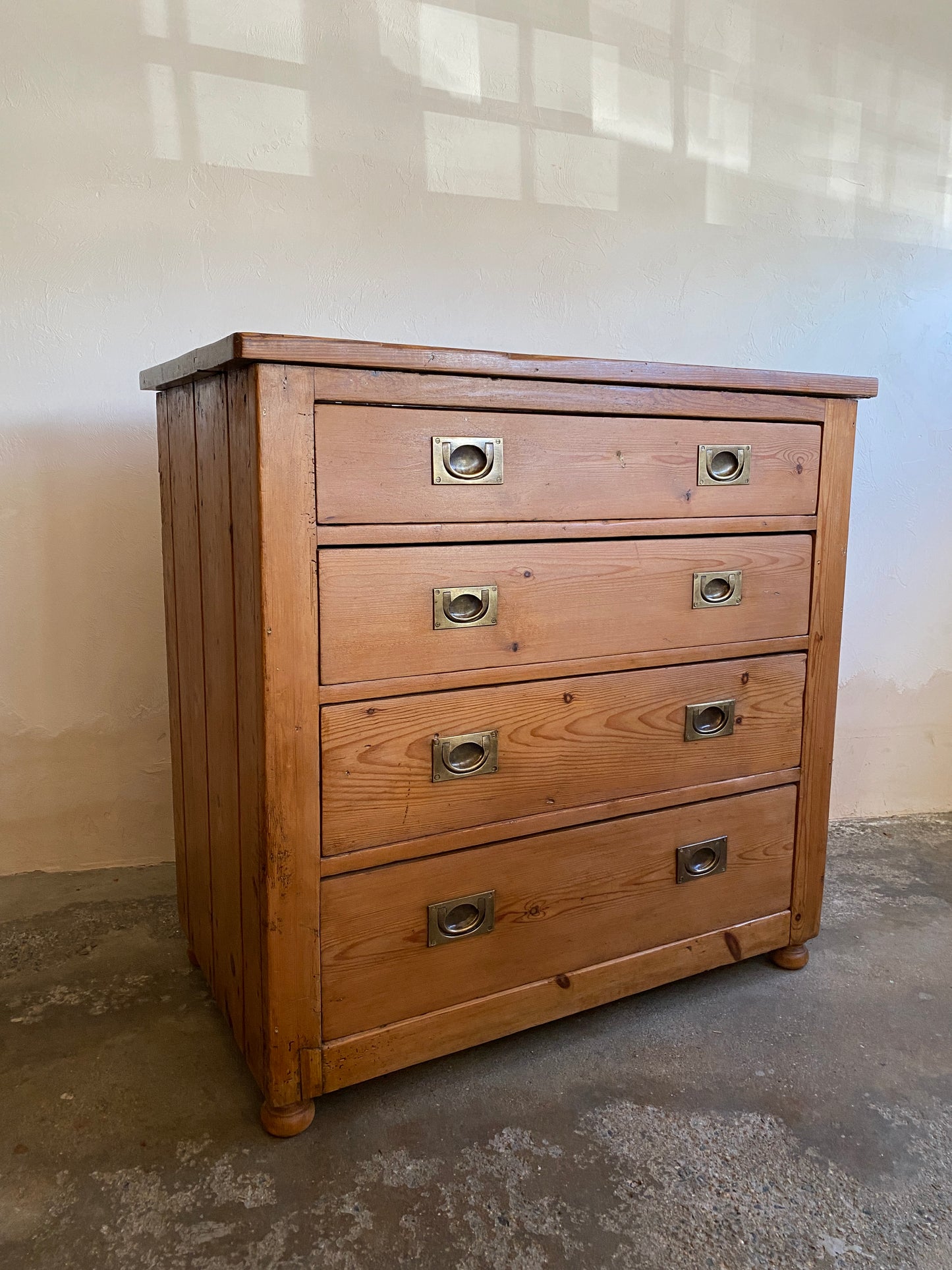 Antique Pine Chest of Drawers with Brass Inset Handles c. 1825