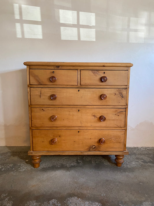 Antique English Chest of Drawers with Mahogany Knobs and Master Key