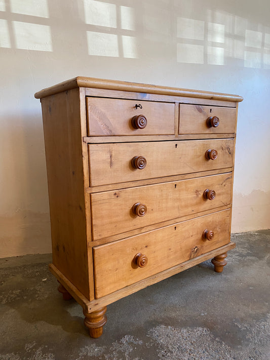 Antique English Chest of Drawers with Mahogany Knobs and Master Key