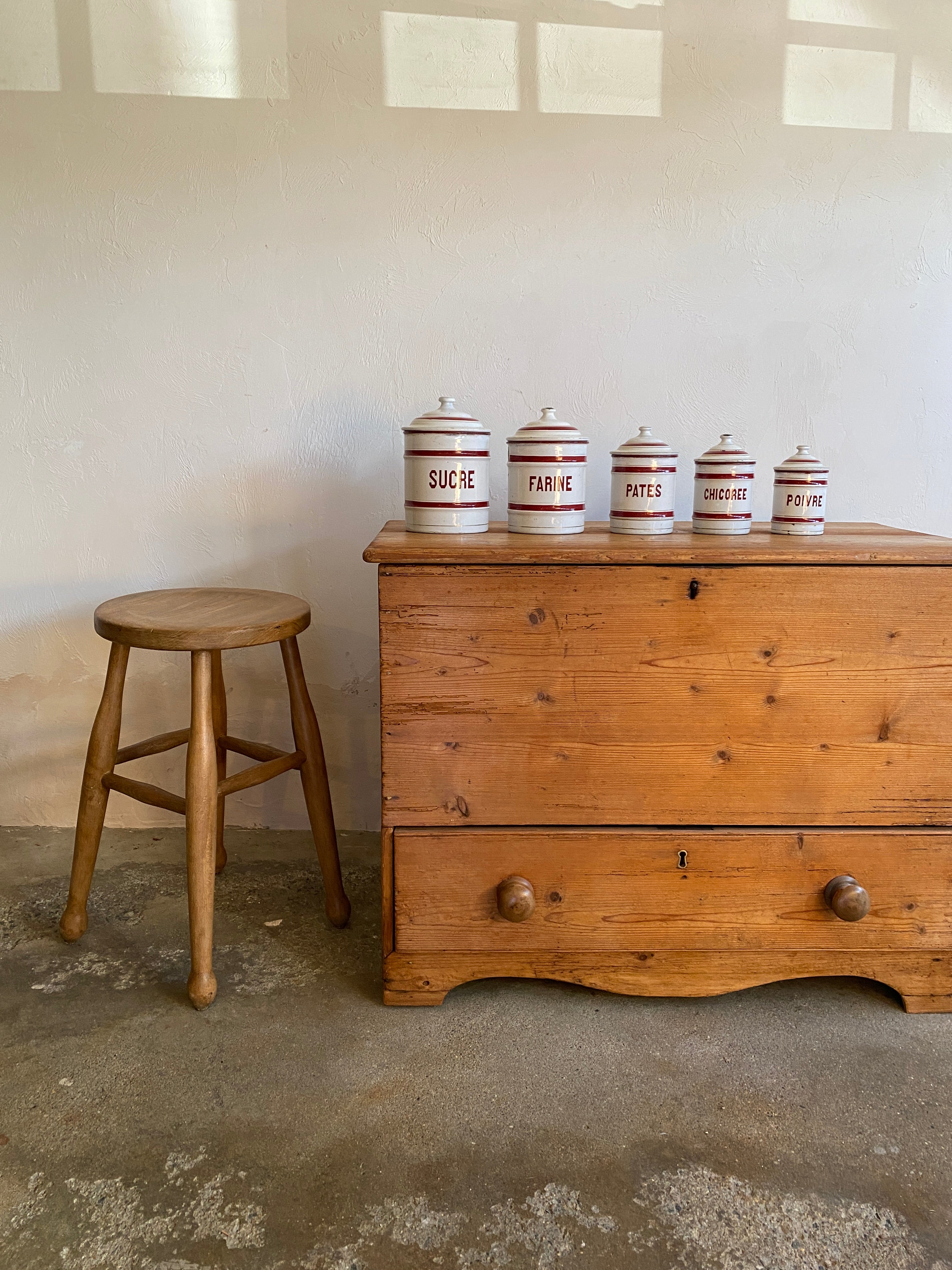 Antique French Enamel Kitchen Canisters C 1920 Knosen Antiques   IMG 3979 