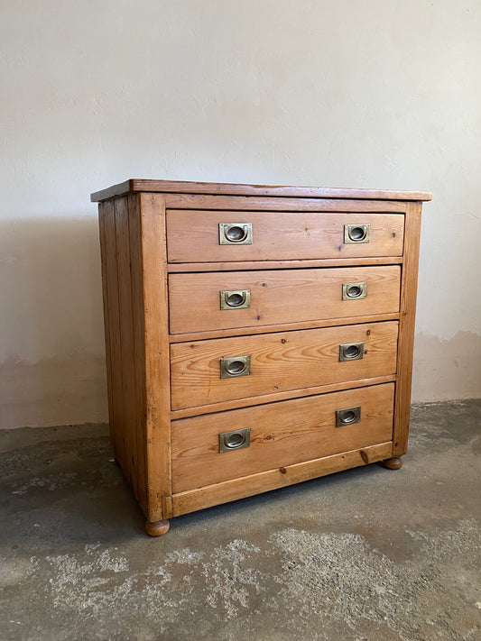 Antique Pine Chest of Drawers with Brass Inset Handles c. 1825