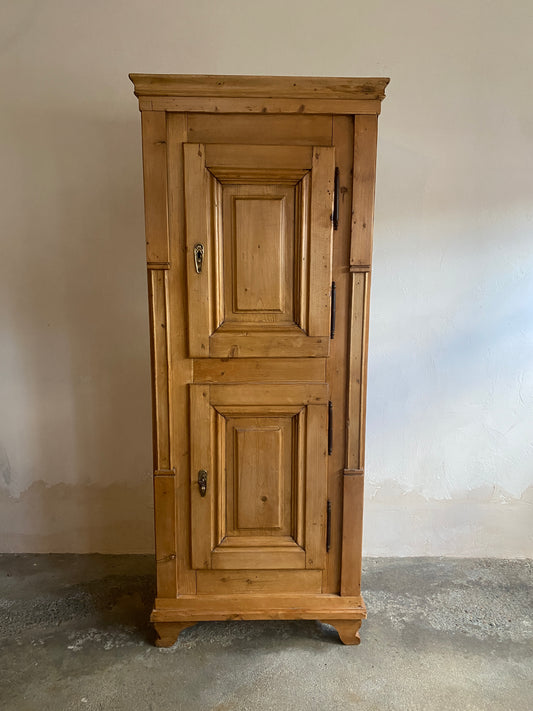 Antique Pine Narrow Two-Door Cupboard with Key c. 1900