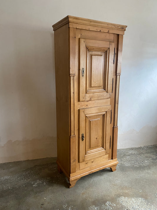 Antique Pine Narrow Two-Door Cupboard with Key c. 1900