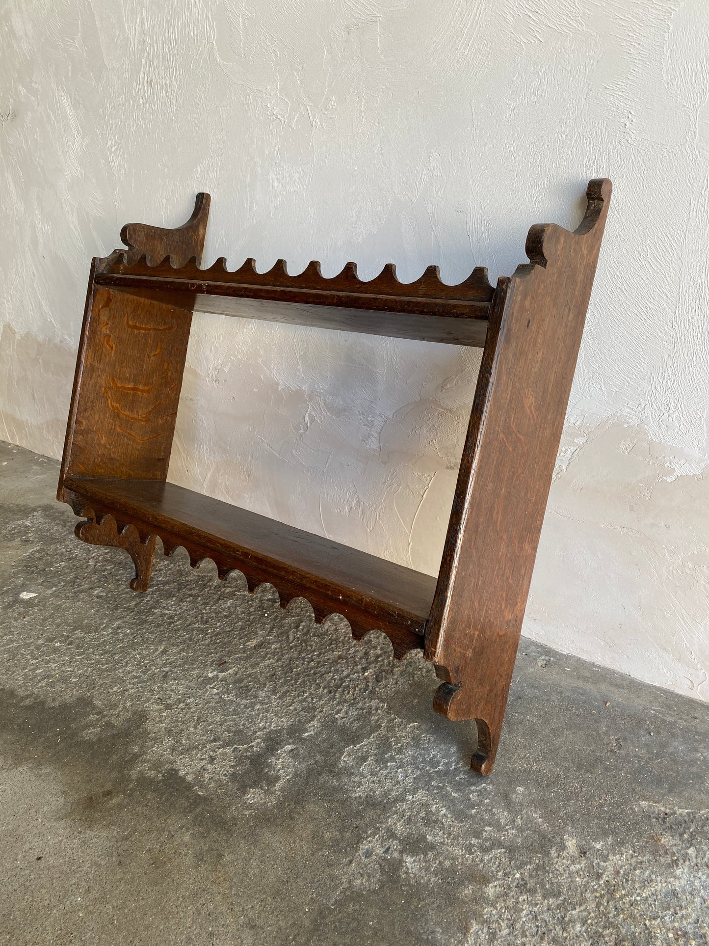 Antique Oak Scalloped Wall Shelf